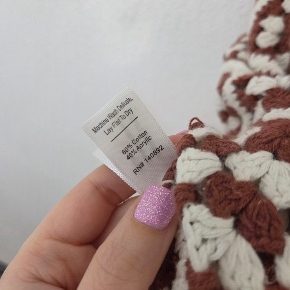 Marine Layer Archive Cora Crochet Tank Brown Cream granny square women's small - Picture 6 of 7